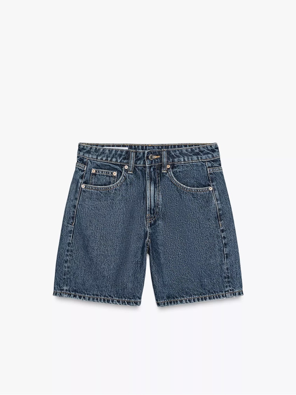 Zara TRF Mid-Rise Dark Wash Denim Shorts
